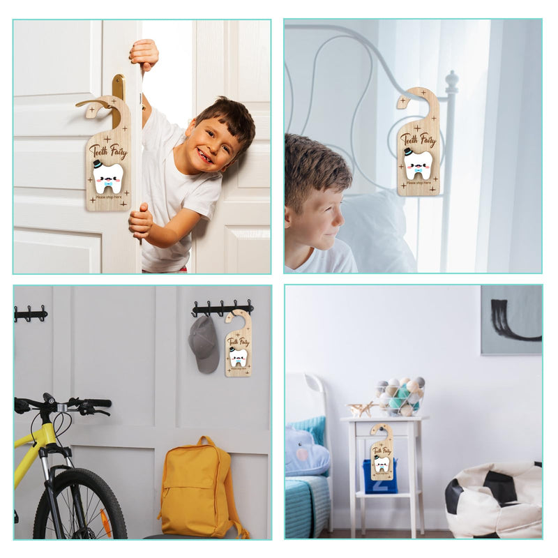 [Australia] - Tooth Door Hanger, Wooden 3D Lost Tooth Keepsake Box with Money Holder Tooth Holder Hanging for Kids Tooth Fairy Accessories Encourage Gift for Room Decor (Boys Style) Boys Style 