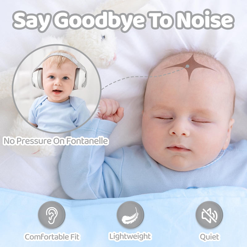 Baby Headphones-Infant Ear Protection for Babies 0-36 Months,Baby Earmuffs with Little Bear Design Noise Cancelling Headphones for Improves Sleep,Baby Travel Essentials for Outdoor Grey