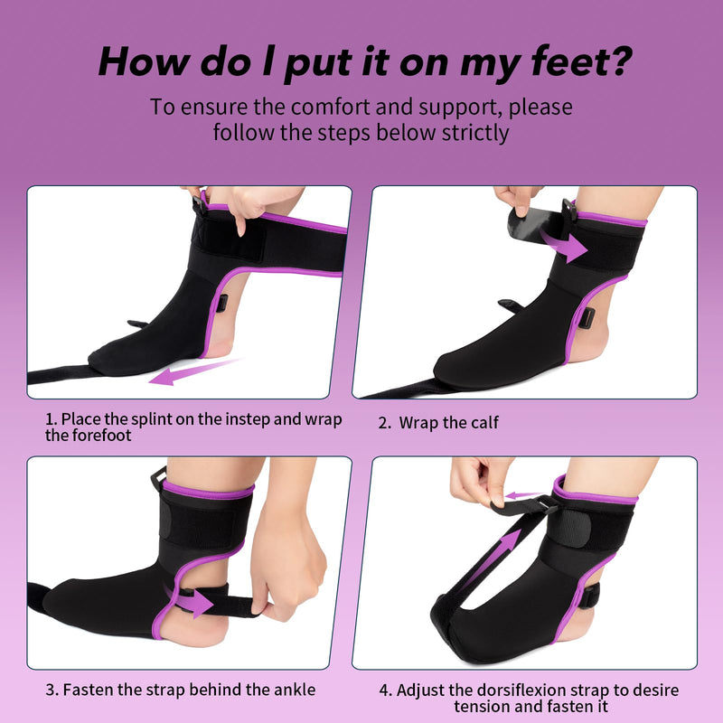 Plantar Fasciitis Night Splint Sock with Massage Ball for Tension Relief, Alleviate Pain from Plantar Fasciitis, Arch Pain, Heel Spur, Foot-drop and Achilles Tendonitis, Soft and Comfortable Foot Brace for Men and Women, Medium-Purple