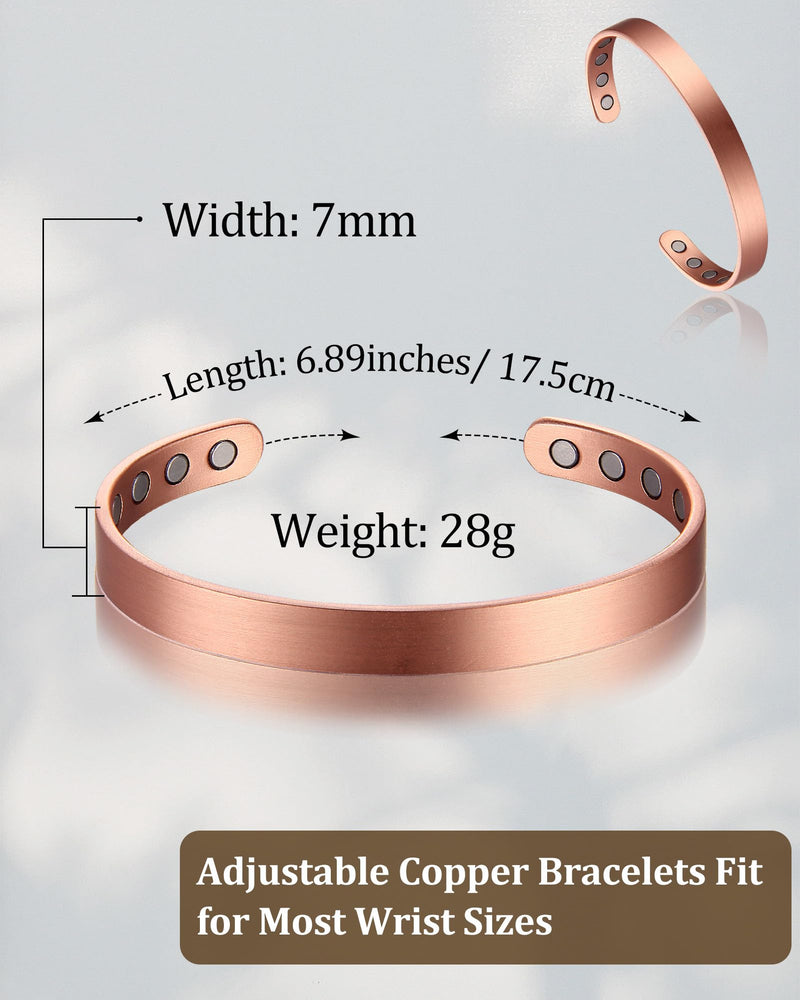 [Australia] - BioMag 2Pcs 99.9% Copper Bracelet for Women, Adjustable Magnetic Bracelets Copper Bangle Cuff with 3500 Gauss Magnets, Jewelry Gift 