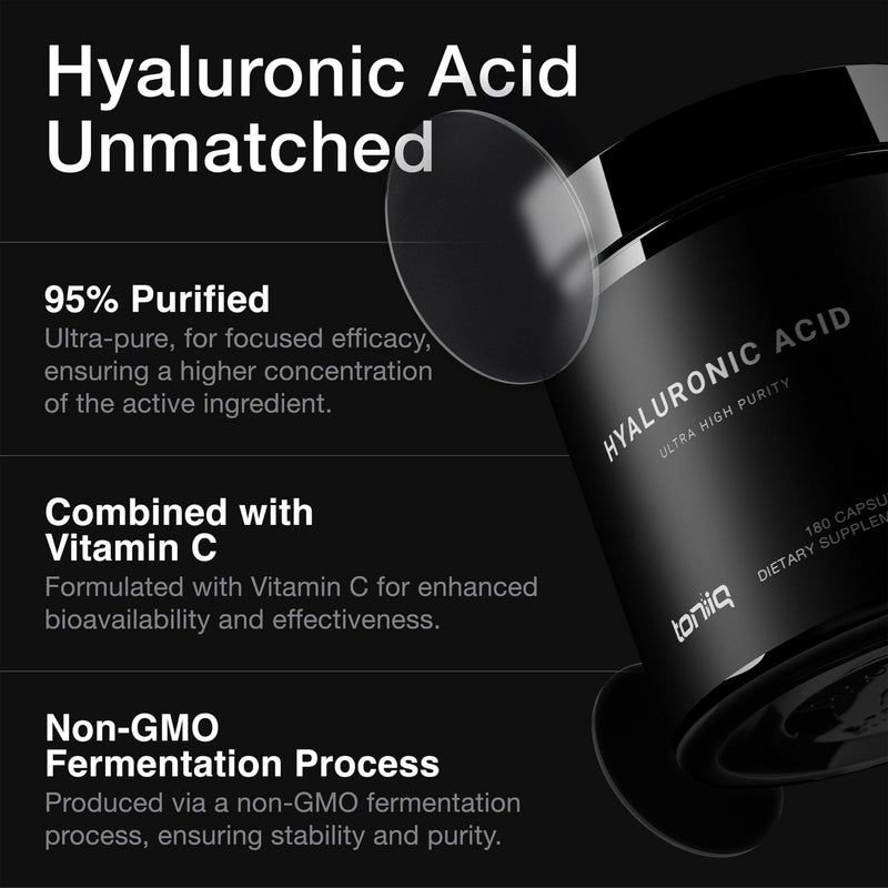 [Australia] - Ultra High Purity Hyaluronic Acid Capsules - 95%+ Highly Purified and Highly Bioavailable - 275mg Formula - Non-GMO Fermentation - High Strength with Vitamin C - 180 Capsules 180 Count (Pack of 1) 