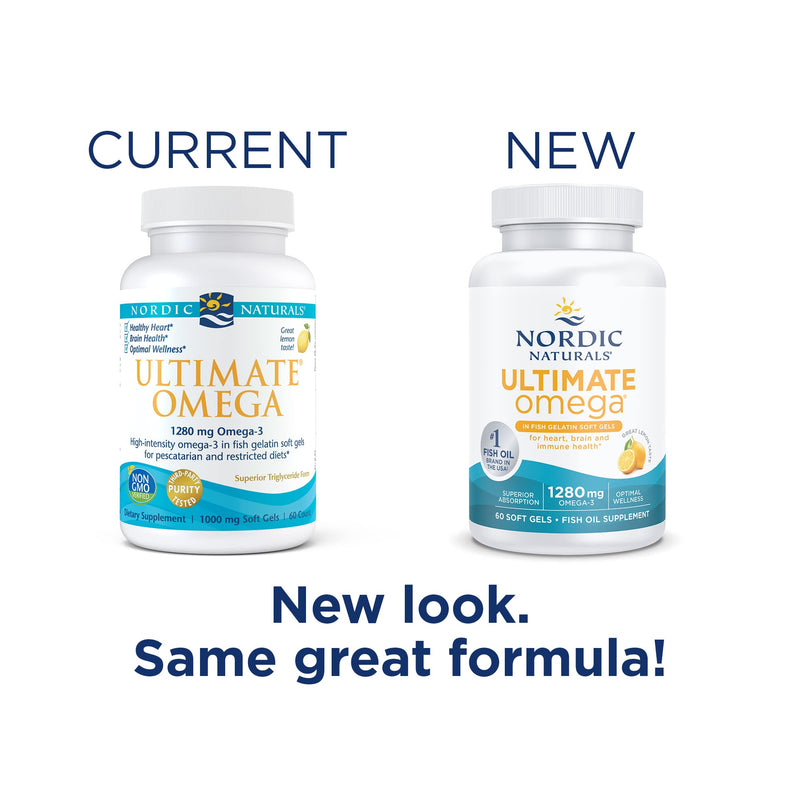 [Australia] - Nordic Naturals Ultimate Omega in Fish Gelatin, Lemon Flavor - 60 Soft Gels - 1280 mg Omega-3 - High-Potency Fish Oil Supplement - EPA & DHA - Promotes Brain & Heart Health - Non-GMO - 30 Servings Standard Packaging 