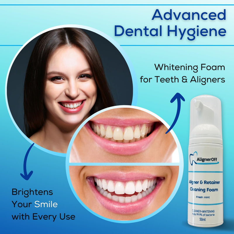 [Australia] - White Foam Retainer Cleaner – New Whitening Formula for Aligners, Retainers, Nightguards, Braces & Dentures – Super Minty for Invisalign, Essix, Hawley Trays – 50ml – Ideal for Gifting 