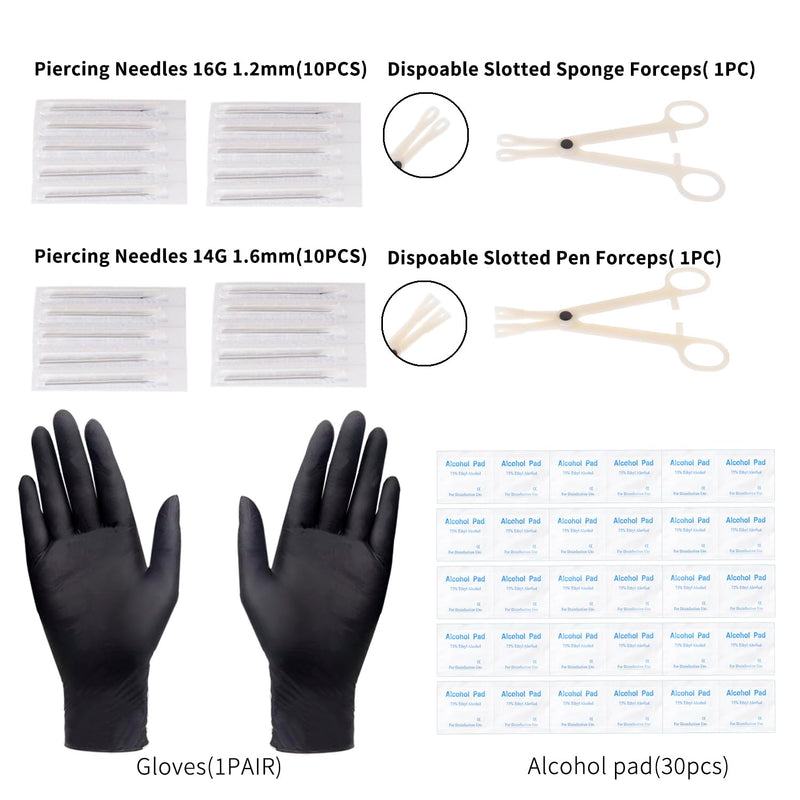 [Australia] - 104pcs Piercing Kit 14G16G Belly Button Piercing Kit Septum Piercing Kit Belly Piercing Kit Piercing Kits for all piercings (Stainless steel color) 