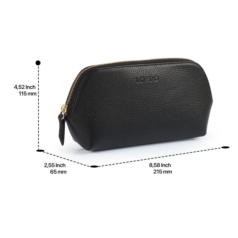 Londo Genuine Leather Makeup Bag – Cosmetic Pouch, Travel Organizer, Toiletry Clutch for Women, Stylish & Durable Storage for Essentials Black