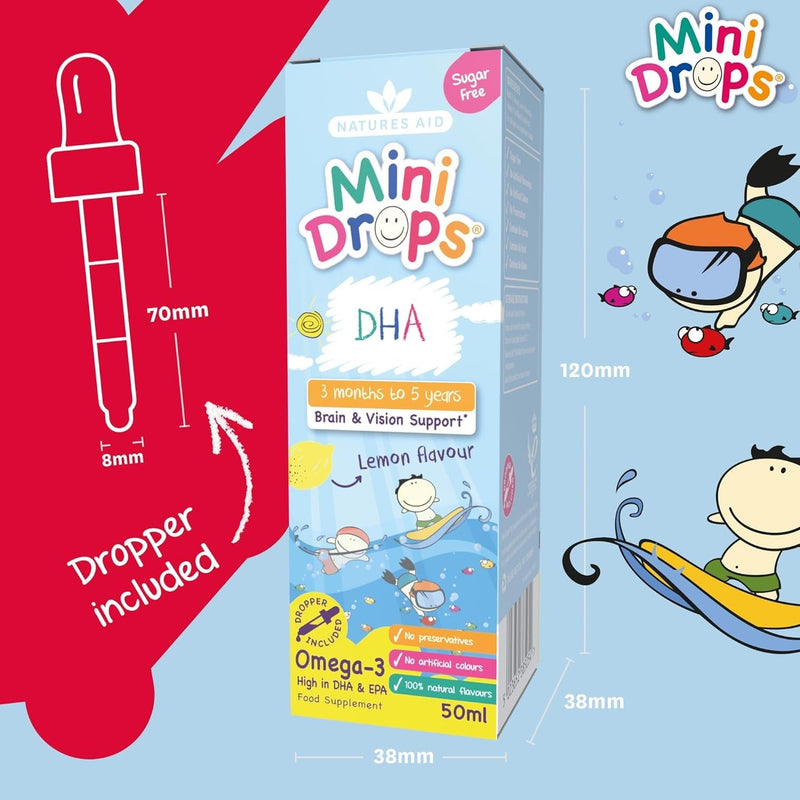 natures aid DHA Omega-3 Mini Drops for Infants and Children, Sugar Free, 50 ml (Pack of 6)