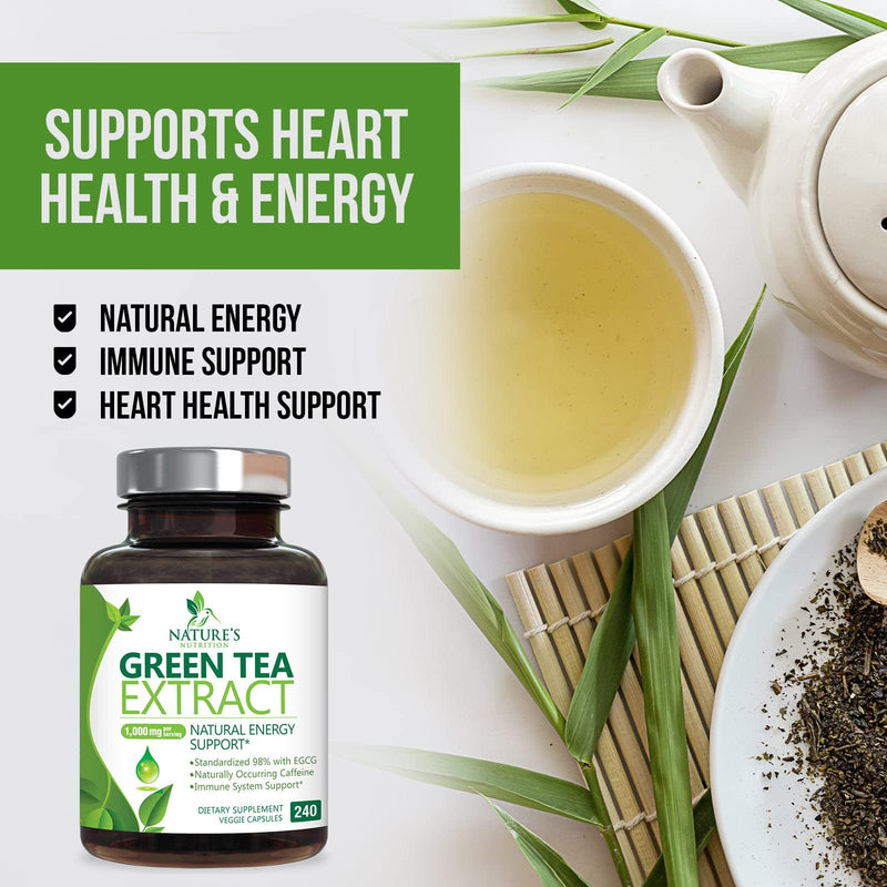 [Australia] - Green Tea Extract Capsules 1000mg 98% Standardized EGCG - 3X Strength for Natural Energy - Heart Support with Polyphenols - Gentle Caffeine - 240 Capsules 240 Count (Pack of 1) 