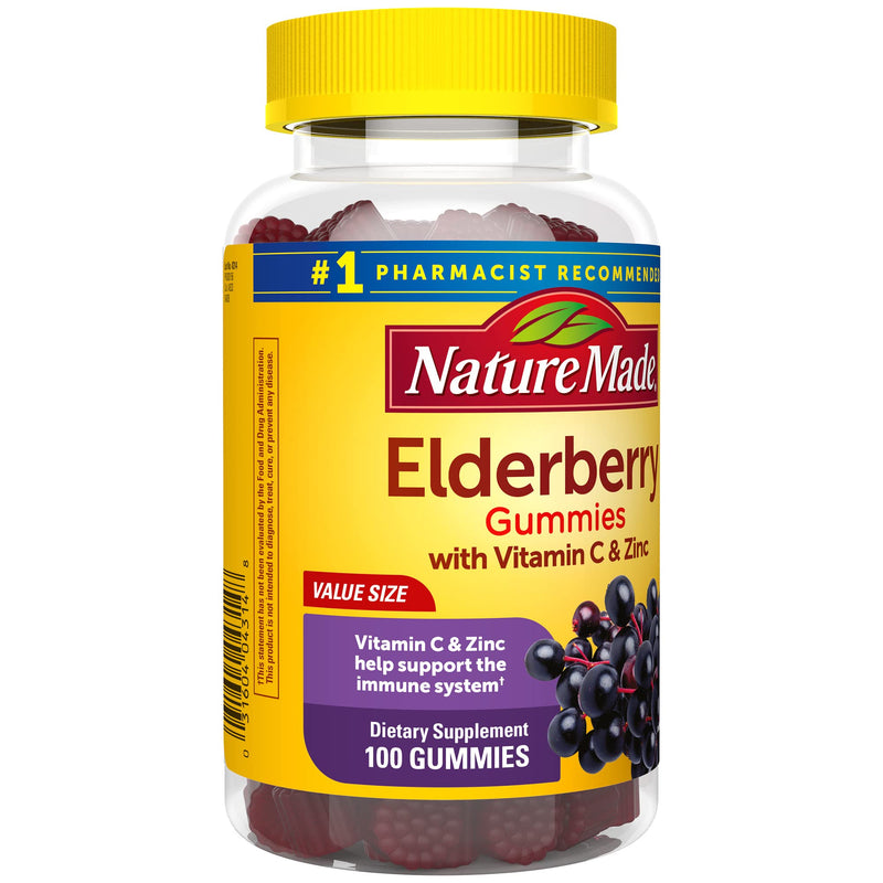 [Australia] - Nature Made Elderberry with Vitamin C and Zinc, Dietary Supplement for Immune Support, 100 Gummies, 50 Day Supply Raspberry 100 Count (Pack of 1) 