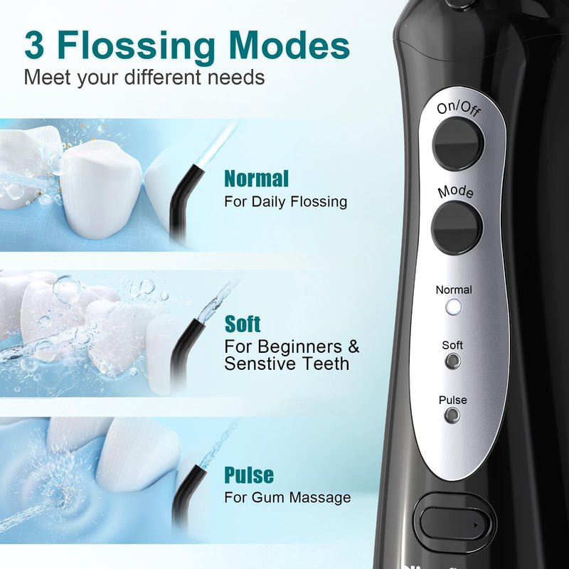 [Australia] - Nicefeel Cordless Water Dental Flosser ‚Äì 300ML BPA-Free Portable Oral Irrigator, 3 Cleaning Modes, Fast Charge, IPX7 Waterproof for Teeth, Gums & Tonsil Stones ‚Äì Home & Travel Use Dark Black 