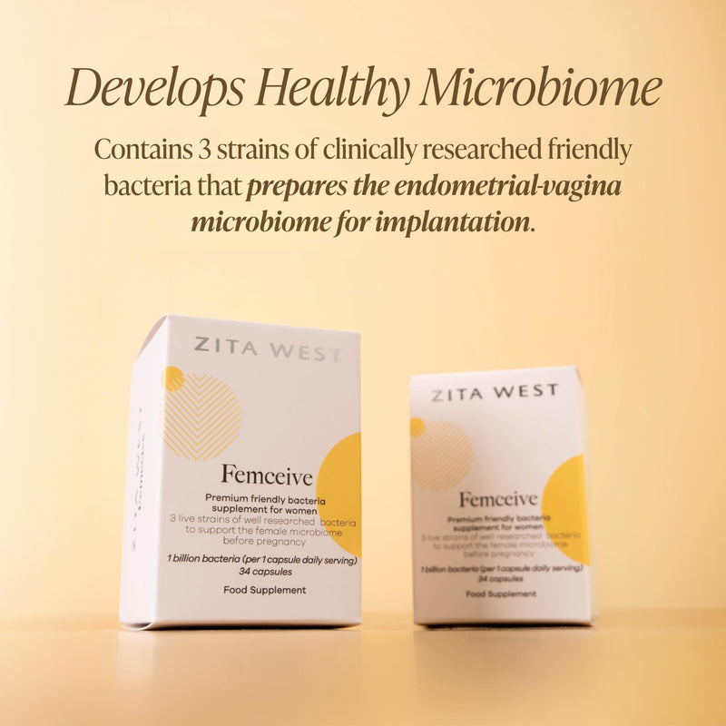 Zita West Femceive Friendly Bacteria Supplement for Women - Pre-Conception Daily Support, 1 Billion CFU, 3 Lactobacillus Strains, Vegan Capsules - 34 Day Sup