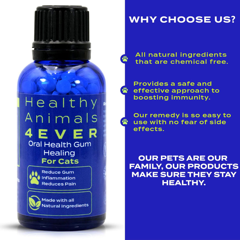 Healthy Animals 4 Ever Oral Health Gum Healing for Cats - Relieves Inflammation, Soothes Pain, Fights Gum Disease - Natural, Non-GMO, Organic - Gluten, Preservative & Chemical Free Supplement - 300 ct - PawsPlanet Australia
