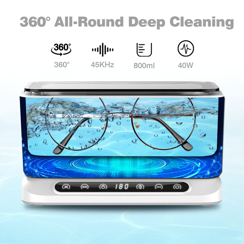 [Australia] - SWAREY 2025 New Ultrasonic Cleaner 800ML Ultrasonic Cleaner with Baskets and 4 Cleaning Modes 45000Hz Professional Ultrasonic Equipment for Dentures Jewelry Glasses Watch Coins Tool 