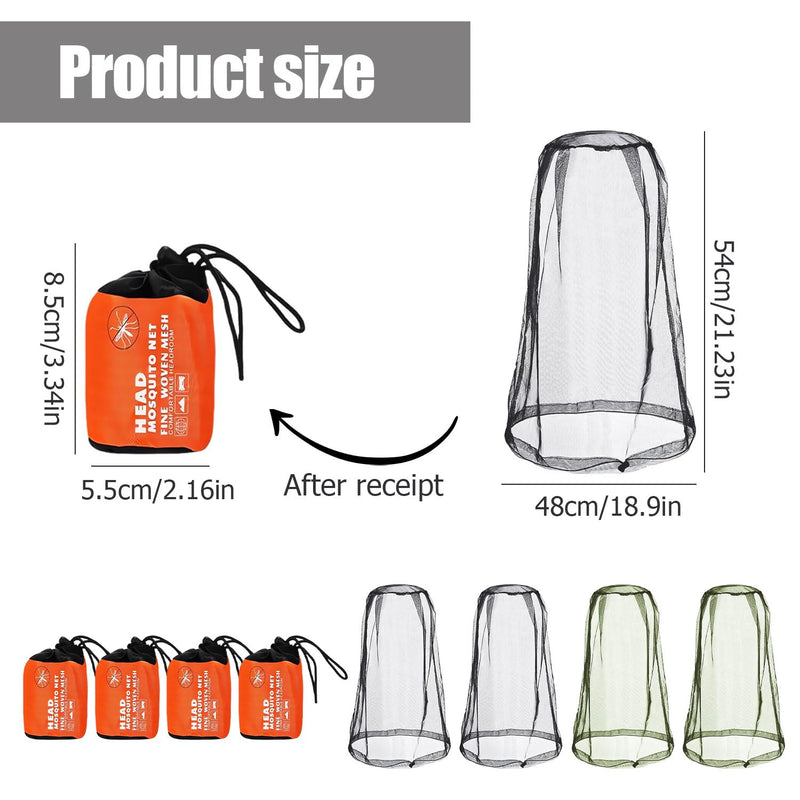 [Australia] - DBALL Pack of 4 Mosquito Net Head Landing Net Facial Interlocking Net Head Protection Net with 4 Carry Bags Mosquito Head Net Mosquito Fly Insect Bug Prevention for Outdoor Hiking (Black/Green) 