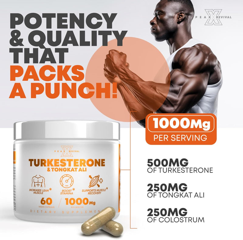 [Australia] - Turkesterone & Tongkat Ali 1000mg Supplement - 500mg Ajuga Turkestanica Per Serving Increase Stamina, Lean Muscle Growth & Recovery - Made in The USA (60 capsules) 