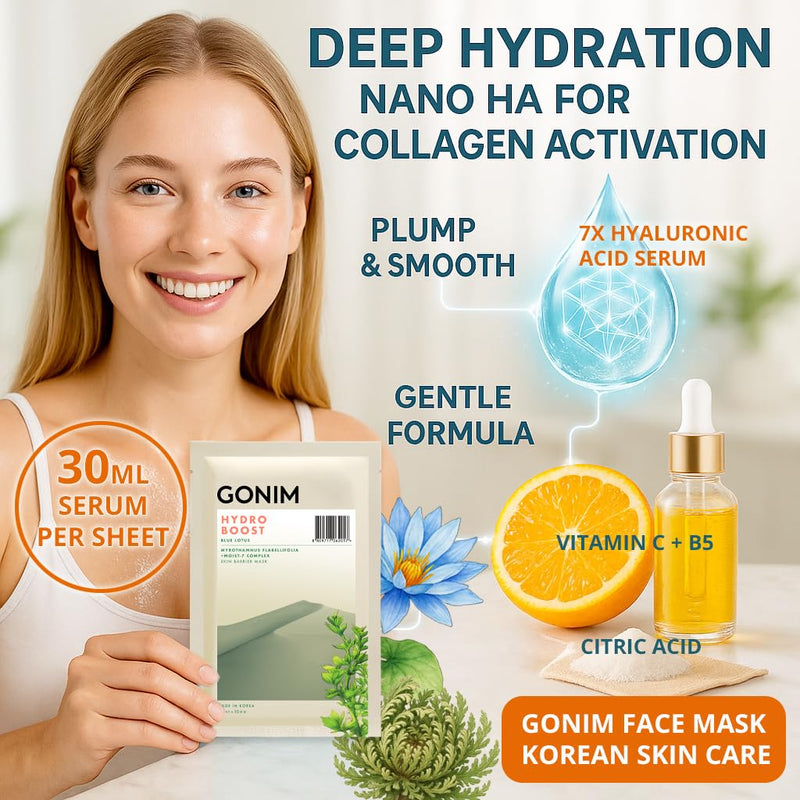 Korean Face Mask, Hydrating Face Mask Sheet with Hyaluronic Acid | Face masks for women with collagen activation and vitamin C; moisturizing facial mask for skin care, 30mlx10pcs 1 Count (Pack of 10)