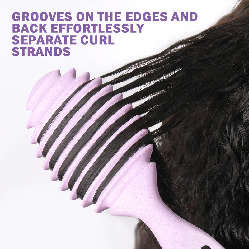 [Australia] - Curl Defining Brush for Curly Hair - Styling and Detangler Brush with Comb for Curly Hair; Includes Bonus Hairstyling Tool; Vegan Fiber and Nylon Faux Boar Bristles to Smooth and Detangle Purple Large 