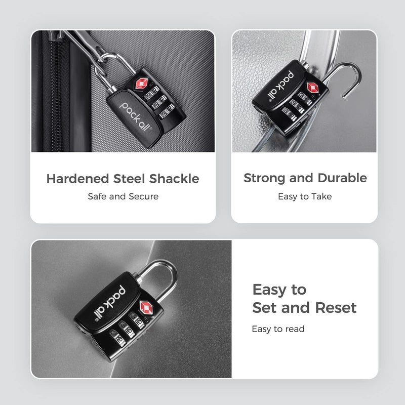 pack all Travel Accessories Bundle | Cable Luggage Locks(4 Pack) & TSA Luggage Lock(4 Pack)
