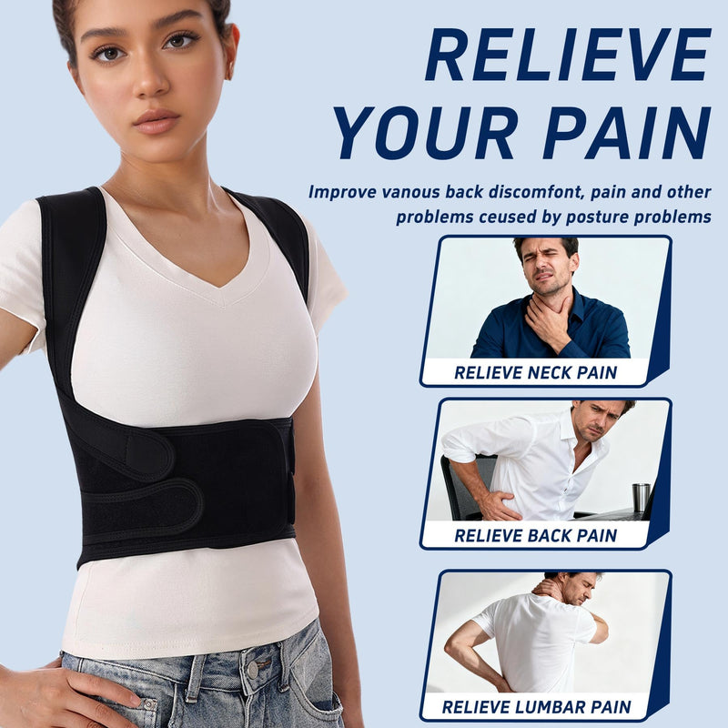 Back Brace Posture Corrector for Women and Men Adjustable Lightweight Support Hump Correction Pain Relief Scoliosis Lumbar Spine Upgraded Upper Comfy Shoulder Straightener Hunchback Black Medium Medium (Waist 24.4"-32.7")