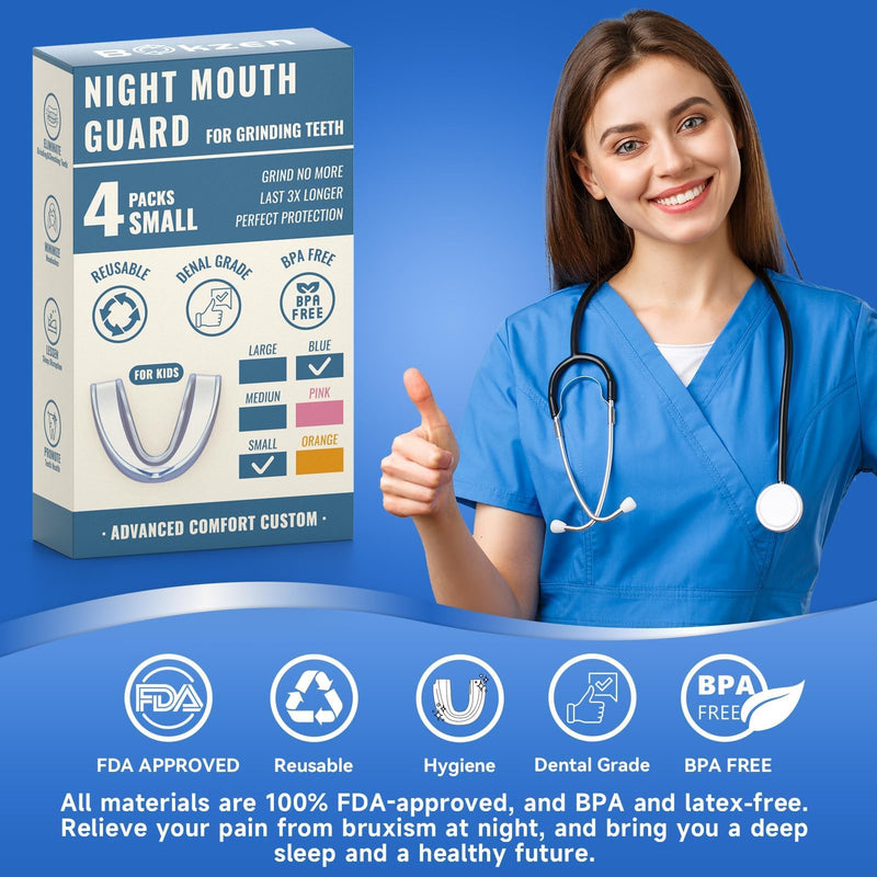 [Australia] - 4 Pack Blue Kids Mouth Guard for Grinding Teeth, Moldable Kid Mouth Guard for Clenching Teeth at Night, Comfortable Mouthguard Stops Bruxism, TMJ Small Size for Kids 