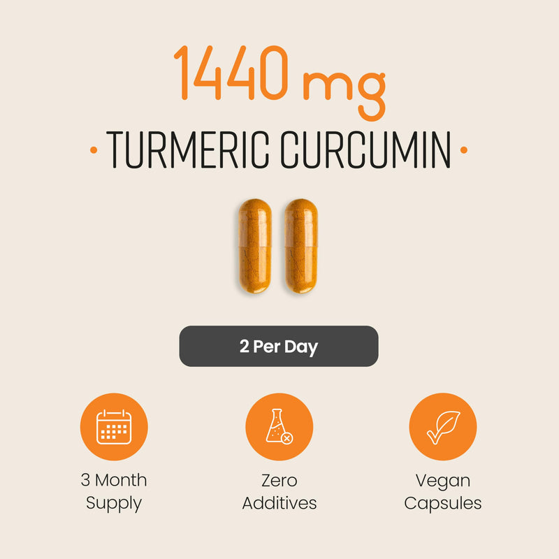 Turmeric and Black Pepper Capsules | 1440mg Dose | 180 Tablets | 3 Month Supply | 2 A Day | Herbal Supplements | High Strength Curcumin | VitaBright Organic Tumeric Supplement 180 count (Pack of 1)