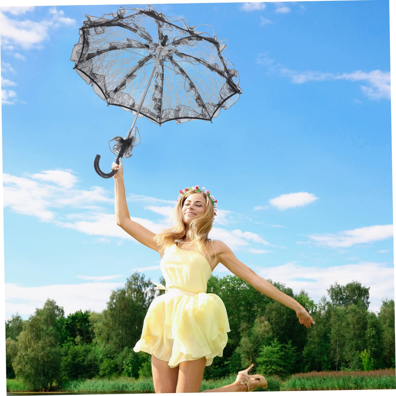 Wedding Lace Parasol Umbrella Wedding Bride Umbrella Black Photo Prop for Bridal Decoration - Size Small