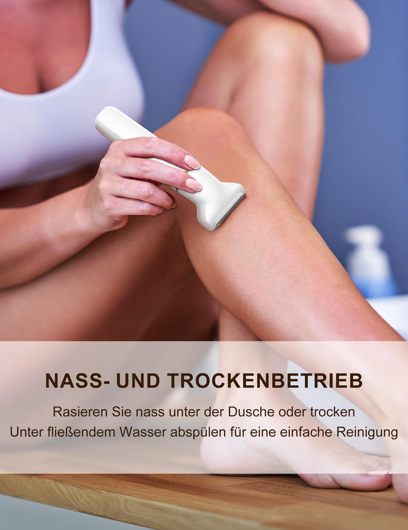 [Australia] - Women's razor, 3-in-1 intimate razor for women for legs, arms, armpits and bikini area, rechargeable with USB charging station, waterproof for wet and dry use, women's electric razor, white 