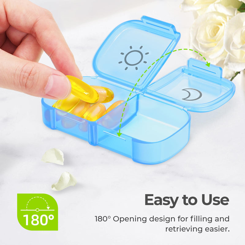 AUVON AM PM Pill Box 7 Day with PU Leather Bag, One-Sided Opening, BPA-Free | Weekly Pill Organizer 2 Times a Day, Portable Pill Case for Vitamins, Medication, Supplements, Dual-Protection
