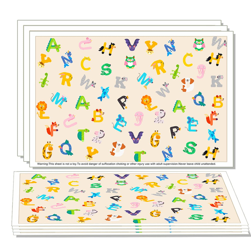 Disposable Stick-on Placemats for Baby&Toddler&Kids,Placemats That Sick on Dining Table at Family、Restaurant and Travel,Toddler placemat,40 Pack 12x18in Alphabet Animals Waterproof Table Mat