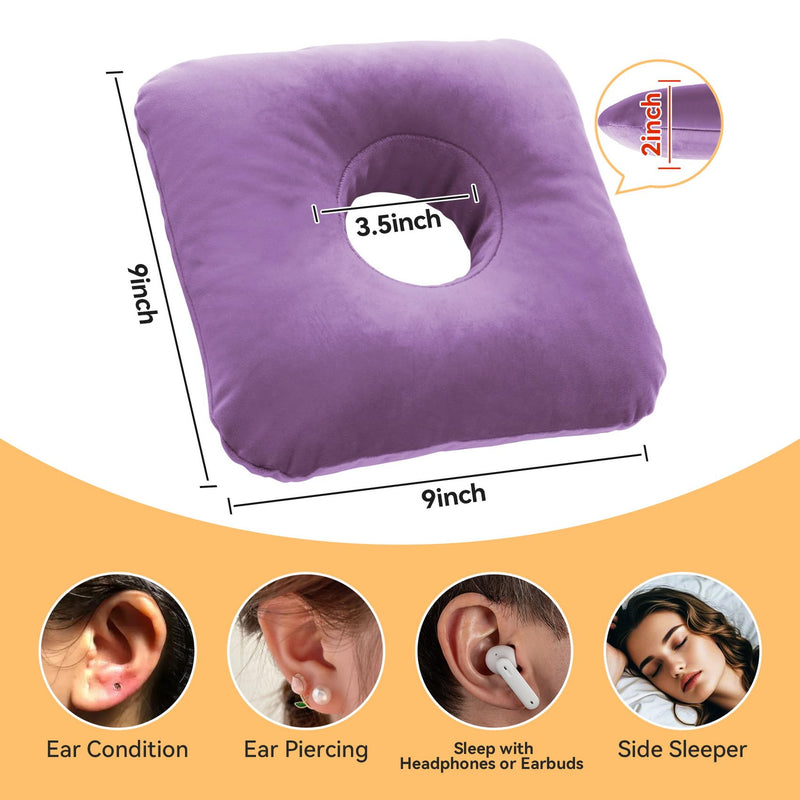 [Australia] - Ear Piercing Pillow for Side Sleepers with Ear Inflammation & Pressure, Soft Velvet Adjustable Ear Guard Pillow with Removable & Washable Cover (Lavender, Pillow & Cover) Lavender 
