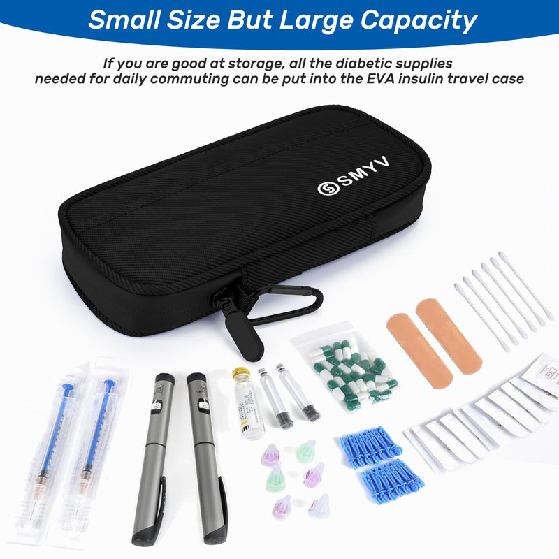 [Australia] - SMYV Insulin Cooler Travel Case with 2 TSA Approved Ice Packs, Medication Cooler for Diabetic Supplies, Compact for Travel and Daily Life (Black) Nylon Black 