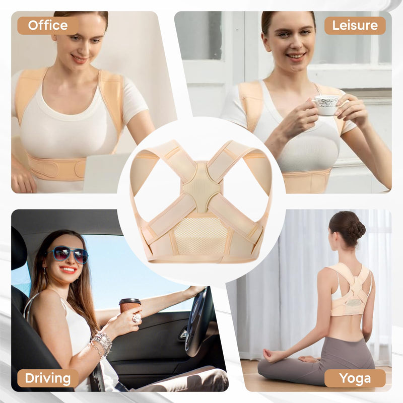 Back Brace Posture Corrector for Women and Men, Adjustable Upper Back Support with Shoulder Brace & Back Straightener, Relief for Clavicle, Neck & Shoulder Pain (Small, Beige) S
