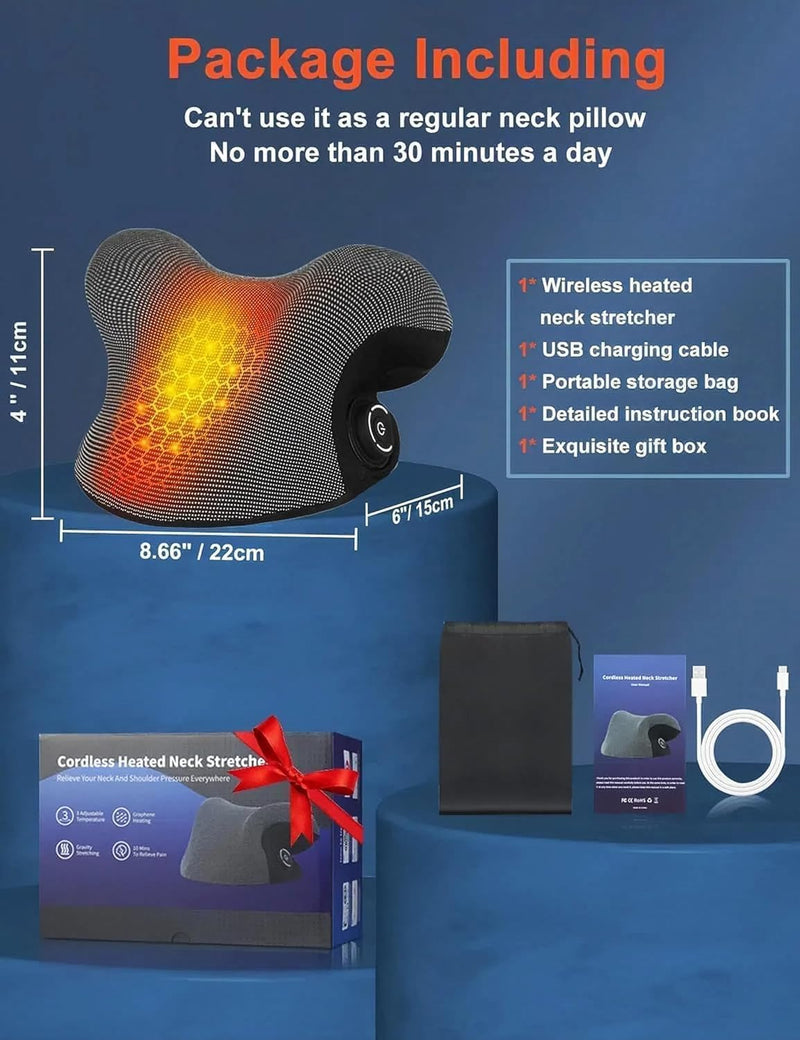 [Australia] - Wireless Heated Neck Stretcher for Pain Relief, Portable Cordless Neck Shoulder Cervical Traction Device with Graphene Heating Pad No Smell Magnetic Therapy Case Relaxer for TMJ Migraine Spine Alignme Black 