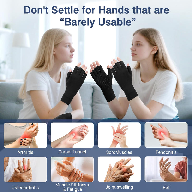 [Australia] - Compression Arthritis Gloves for Women and Men,Copper Infused Black Fingerless Gloves-Grip Design Breathable Comfort. Medium 1 