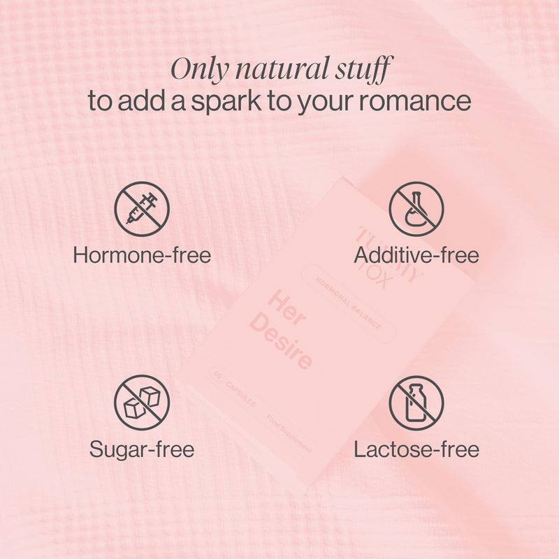 Her Desire Capsules with Liboost, Maca, Ashwagandha, Ginseng, Zinc, Biotin, Vitamin D, Vitamin B6, and Vitamin B12, by Tummy Tox Her Desire