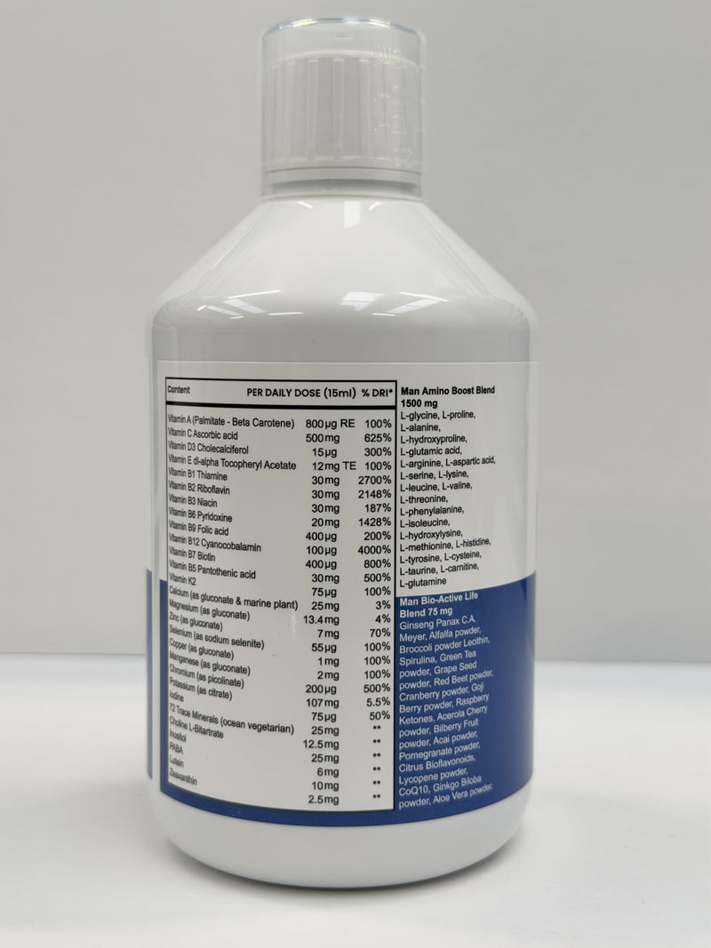 Men’s Multivitamin Liquid – 500ml – Orange Flavour – 140+ Nutrients Including Vitamins, Minerals & Amino Acids – Made in Sweden