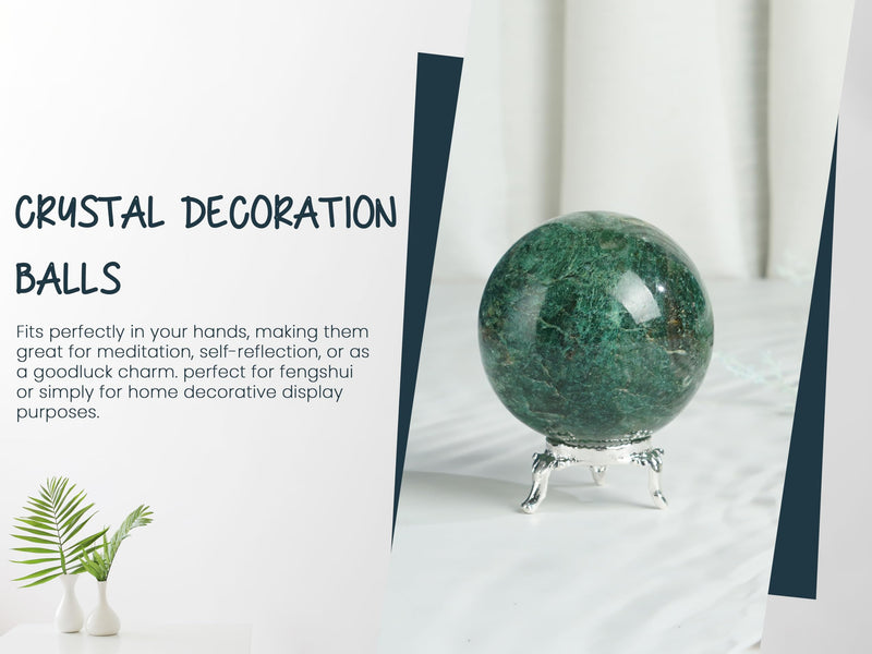 Crocon 35mm Green Aventurine Stone Sphere Ball with Metal Stand 1400+ Carats Gemstone Ball Healing Sphere Sculpture Figurine for Fengshui Divination Home Decoration Photography Crystal Sphere
