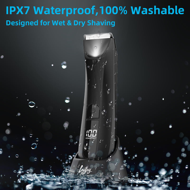 [Australia] - INVJOY Manscape Body Trimmer for Men, Waterproof Electric Razor/Shavers with Dual-Head for Facial, Pubic & Groin Hair Grooming, Ceramic & Foil Blades Hair Trimmer with LED - Birthday Gift for Him Dad 