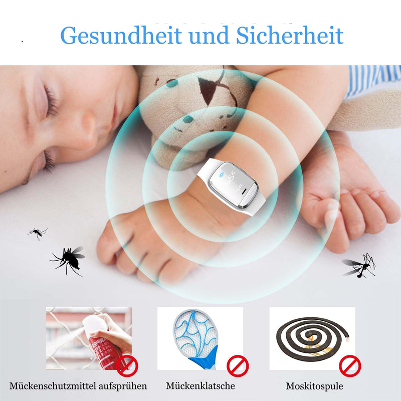 [Australia] - Feloyal Mosquito Repellent Bracelets Body Temperature Display and Mosquito Repellent Rechargeable Waterproof Ultrasonic Wrist Watch for Adults and Children Indoor Outdoor White 