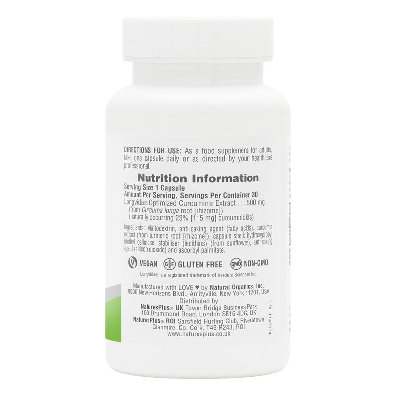 NaturesPlus PRO Optimized Curcumin Capsules Longvida 500 mg - Superior Absorption Turmeric Extract Supplement - One a Day, Vegan, Gluten Free - 30 Capsules 30 count (Pack of 1)