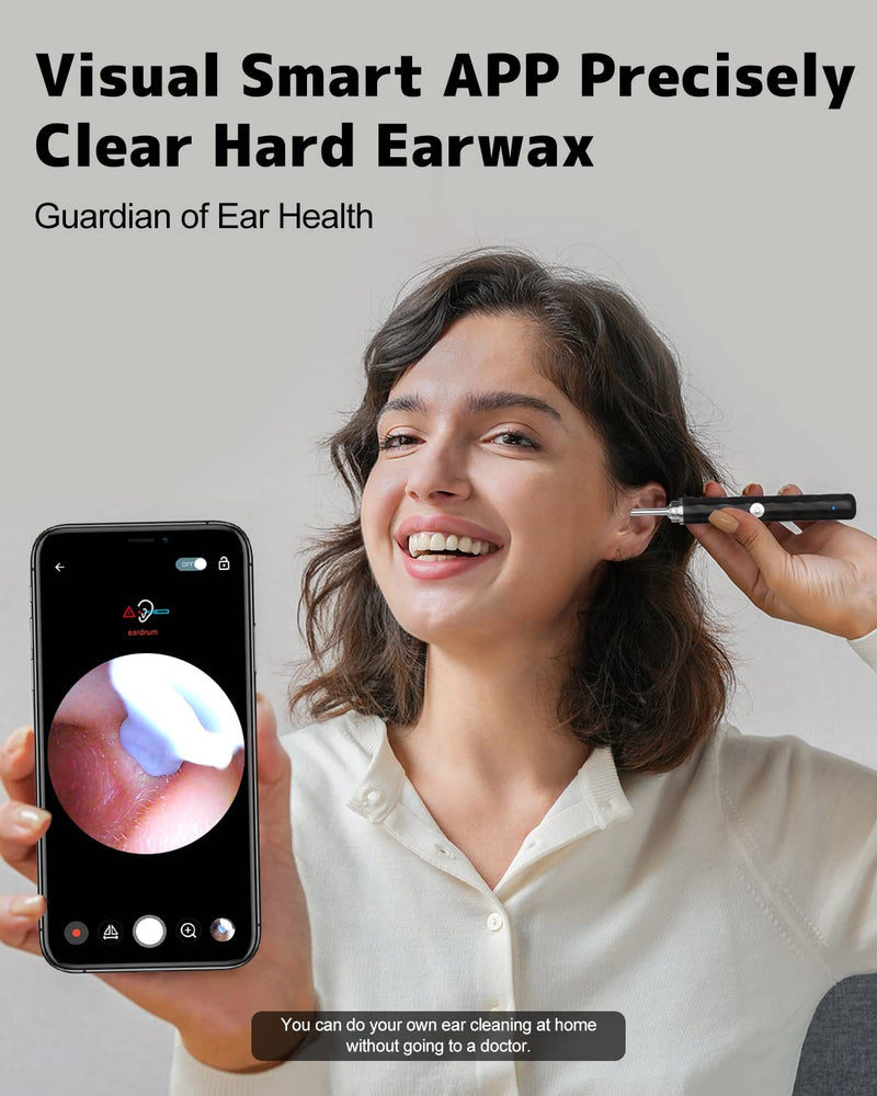[Australia] - Ear Wax Removal, Ear Cleaner with Camera and Light, Ear Wax Removal Kit with 1296P Otoscope, Ear Cleaning Tool with 6 Ear Spoon, Ear Camera for iPhone & Android Phones,Black Black 
