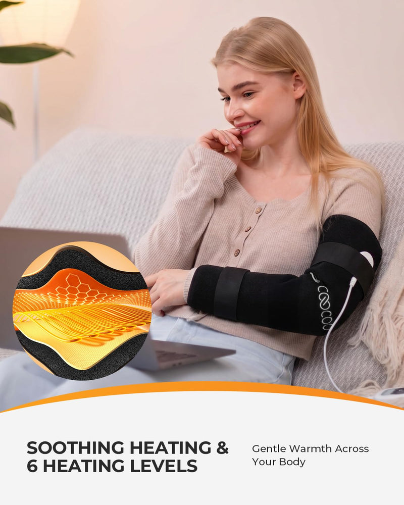 CooCoCo FSA Eligible HSA Hip Heating Pad for Hip and Sciatica Pain Relief | Heated hip brace, 6 heat levels, 4 timers, adjustable wearable fit, soft plush lining for hip, thigh, buttock and lower back 19"x16" Black