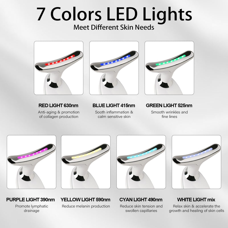 [Australia] - Red Light Therapy for Face, 7 Color LED Facial Light Therapy Wand for Skin Care at Home Blue Light Therapy Face Massager Tool for Neck (White) White 