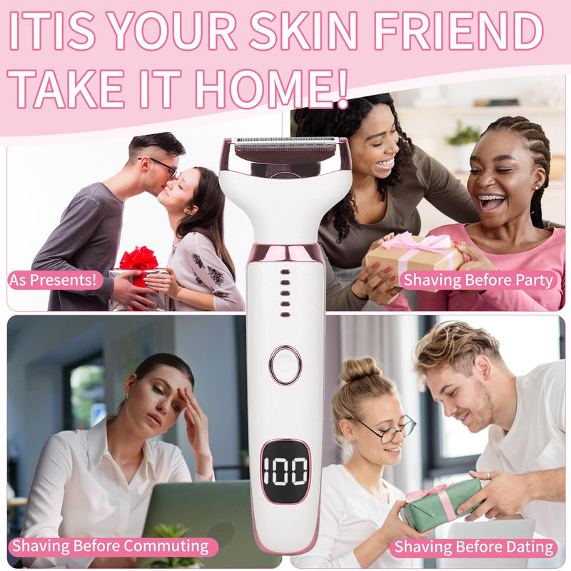 [Australia] - Electric Razors LED Display for Women Men, 2025 Wet/Dry Lady Shaver,4 in 1 Cordless Hair Remover with IPX7 Waterproof,Smooth & Silky Portable Bikini Electric Grooming Set Pink 
