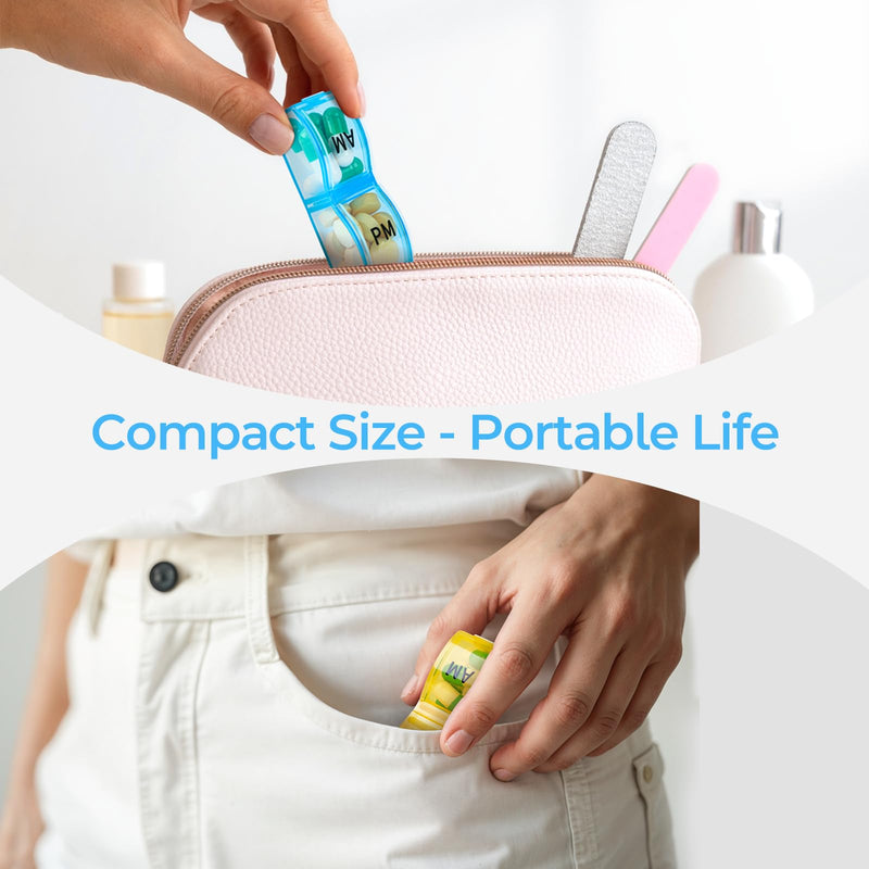 Colorwing Monthly Pill Organizer 2 Times a Day，Compact Pill Case | Ultra-Compact, Pocket-Sized, Ultra-Light, Featherweight, Monthly Tracking, Daily Dose, Detachable Lid, Easy-Clean, BPA-Free Rainbow