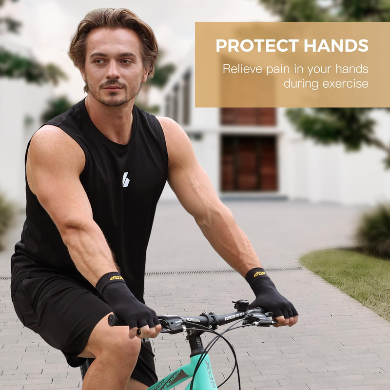 Compression Gloves For Pain Relief，1 Pair, Copper Infused Arthritis Glove, Half-finger & Whole-finger Medium 1pair-half Black