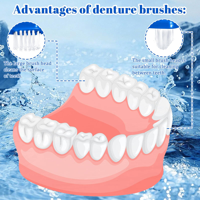 [Australia] - 6 Pack Dual Headed Firm Hard Bristle Toothbrush, Portable Denture Brush, Denture Clean Toothbrush for Dentures Braces Cleaning 