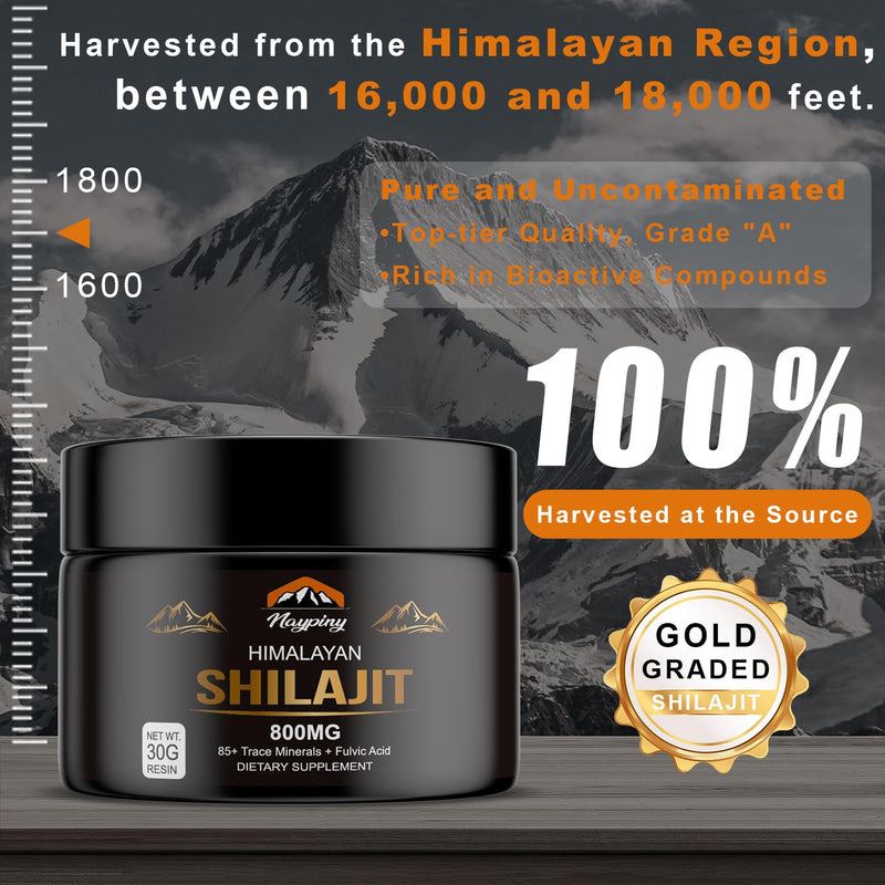 [Australia] - Shilajit Pure Himalayan Organic Resin - 800mg Gold Grade Shilajit Resin with Fulvic Acid & 85+ Trace Minerals Complex for Energy, Strength & Immunity, Shilajit for Men & Women, 800mg 1.05 Ounce (Pack of 1) 