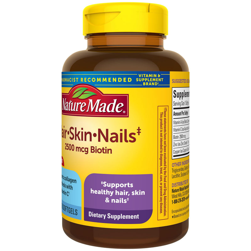 [Australia] - Nature Made Hair Skin and Nails with Biotin 2500 mcg, Dietary Supplement For Healthy Hair Skin and Nails Support, 120 Softgels, 120 Day Supply 1 Count (Pack of 120) 