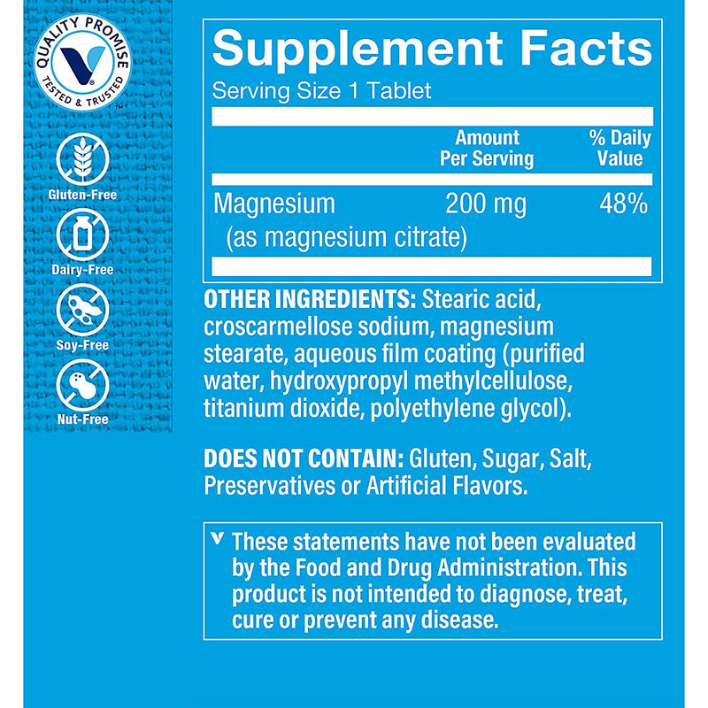 The Vitamin Shoppe Brand Magnesium Citrate 200 MG, 300 Tablets | Highly Absorbable Magnesium Mineral for Energy Production, Digestive Regularity & Muscle Support for Men & Women, Gluten Free 300 Count (Pack of 1)