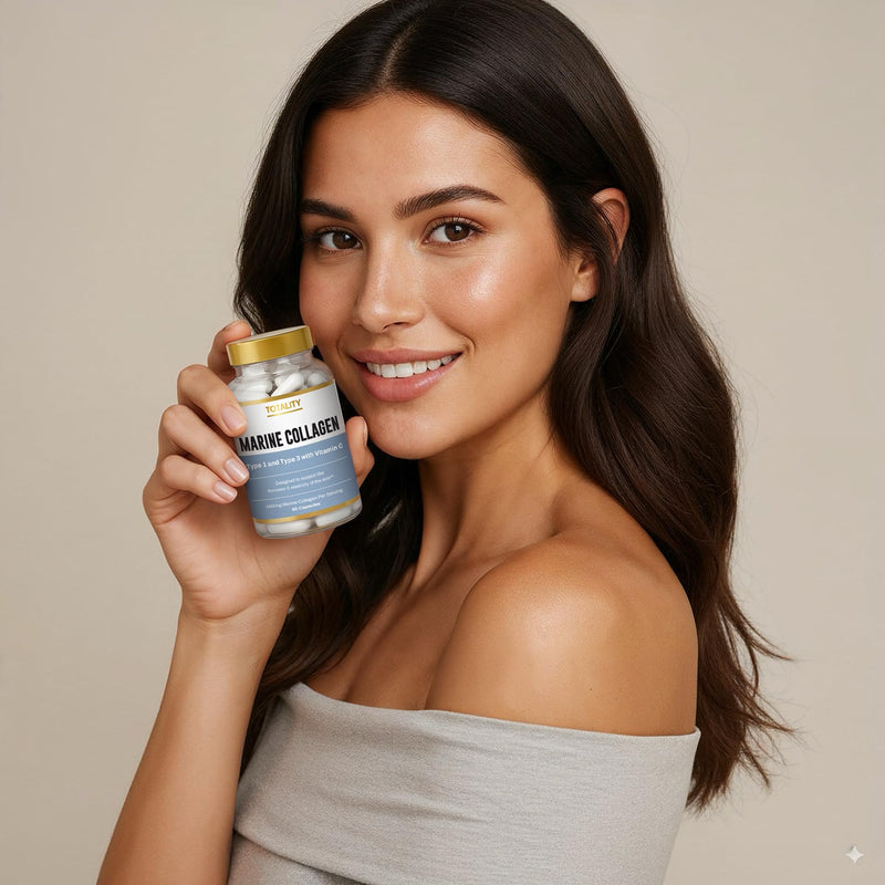 Totality Marine Collagen Capsules – Type I & III with Vitamin C, 400mg Per Serving – 60 Capsules, 30-Day Supply – Skin, Hair, Nail & Joint Support from Wild-Caught Marine Source